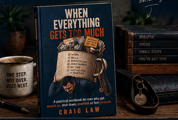 When Everything Gets Too Much alongside an enamel mug, notebook and everyday objects