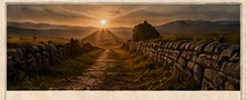 A path in the hills at sunset